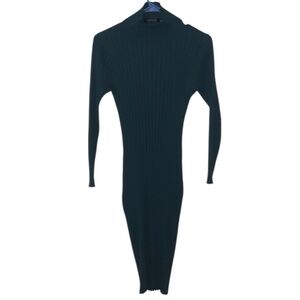 Woman’s Medium Green Ribbed Long Sleeve Knit Bodycon Dress Fashion High Neck